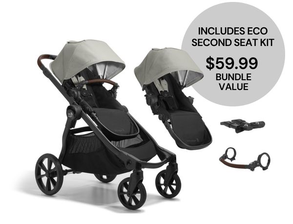 Baby Jogger City Select 2 Double Stroller Bundle - Eco Collection - Frosted Ivory