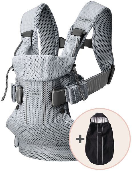 BabyBjorn Baby Carrier One Air, 3D Mesh + Cover Bundle - Silver / Black