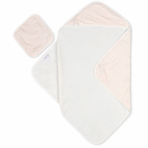 Bamboo Little Hooded Baby Towel & Washcloth Set - Pink Wave
