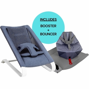 Bombol Pop-Up Booster Chair + Bamboo 3D Knit Bouncer Bundle - Denim Blue / Denim Blue