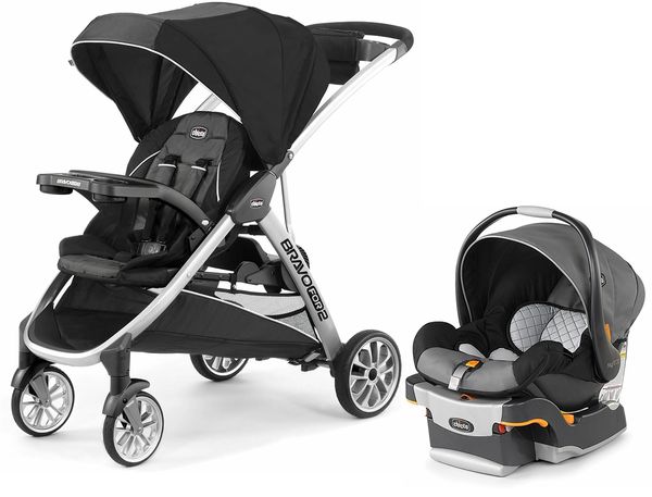 Chicco BravoFor2 Standing/Sitting Double Stroller + Keyfit 30 Travel System Bundle - Iron / Orion