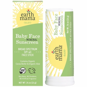 Earth Mama Baby Face Mineral Sunscreen Face Stick, SPF 40