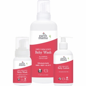Earth Mama Non-Scents Super Stars Baby Wash and Lotion Bundle