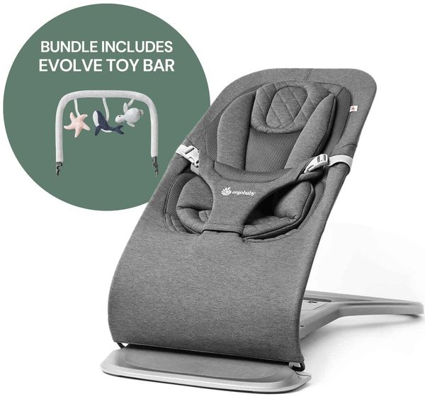 Ergobaby 3-in-1 Evolve Bouncer + Toy Bar Bundle - Charcoal Grey
