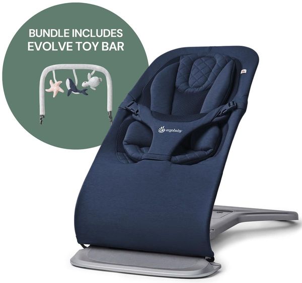 Ergobaby 3-in-1 Evolve Bouncer + Toy Bar Bundle - Midnight Blue