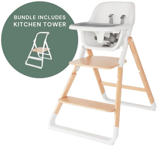 Ergobaby Evolve High Chair + Kitchen Tower Bundle - Natural Wood