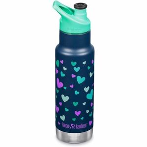 Klean Kanteen Kid Classic Insulated Stainless Steel Bottle, 12 oz - Navy Hearts