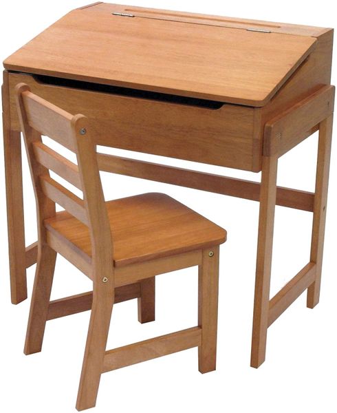 Lipper International Child's Slanted Top Desk & Chair - Pecan