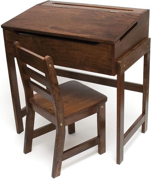 Lipper International Child's Slanted Top Desk & Chair - Walnut