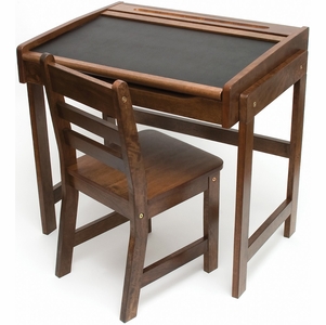 Lipper International Kids Chalkboard Desk & Chair, 2-Piece Set - Walnut
