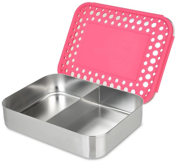 LunchBots Medium Duo Bento 2 Compartment Lunch Box - Pink Dots