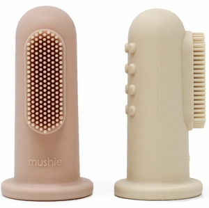Mushie Finger Toothbrush Set - Shifting Sand / Blush