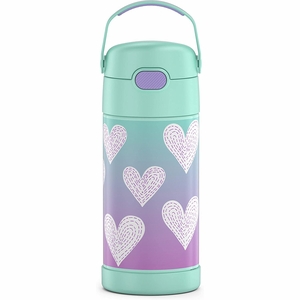 Thermos FUNtainer Vacuum Insulated Stainless Steel Straw Water Bottle, 12oz - Purple Hearts
