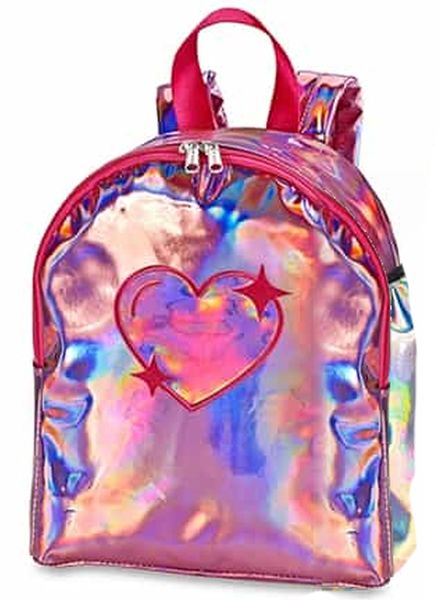 Top Trenz Metallic Mini Kid Backpack - Silver/Heart