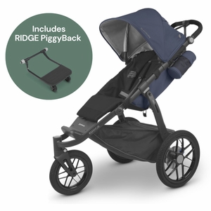 UPPAbaby Ridge Jogging Stroller + PiggyBack Ride-Along Bundle - Reggie (Slate Blue / Carbon)