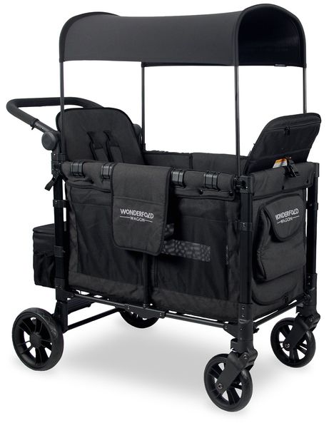 WonderFold W2 Elite Multifunctional Double (2 Seater) Stroller Wagon - Volcanic Black