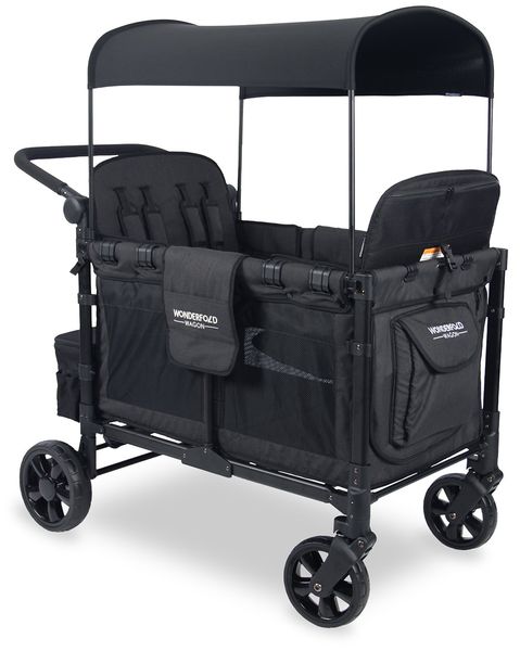 WonderFold W4 Elite Multifunctional Quad (4 Seater) Stroller Wagon - Volcanic Black