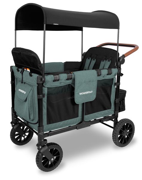 WonderFold W4 Luxe Multifunctional Quad (4 Seater) Stroller Wagon - Hunter Green (Albee Exclusive)