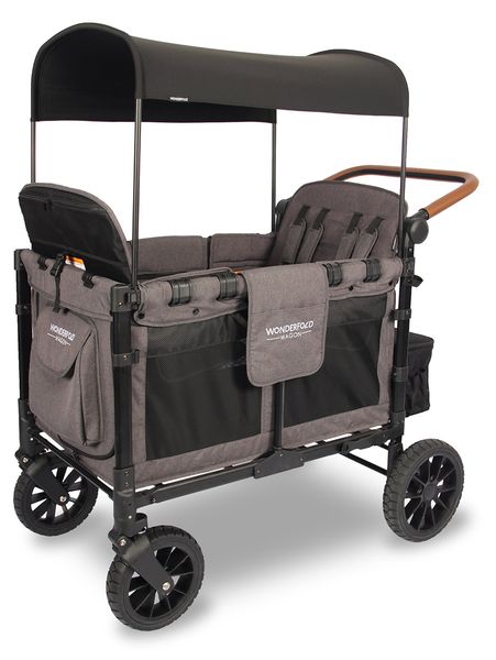 WonderFold W4 Luxe Multifunctional Quad (4 Seater) Stroller Wagon - Charcoal Gray/Black Frame