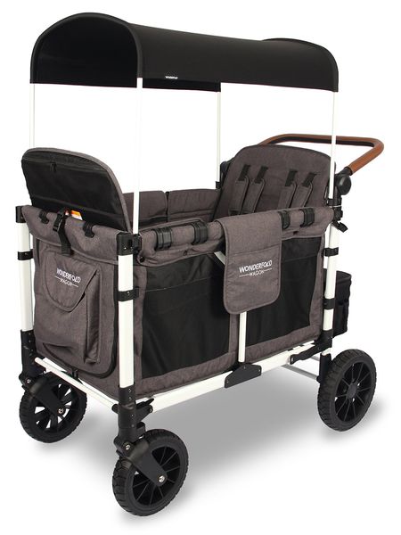 WonderFold W4 Luxe Multifunctional Quad (4 Seater) Stroller Wagon - Charcoal Gray/White Frame (Limited Edition)